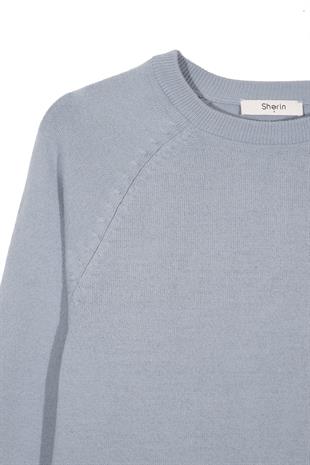 Açık Mavi Bisiklet Yaka Kazak