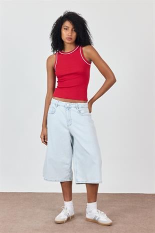 Açık Mavi Normal Bel Denim Şort Bermuda