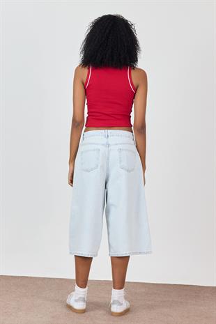 Açık Mavi Normal Bel Denim Şort Bermuda