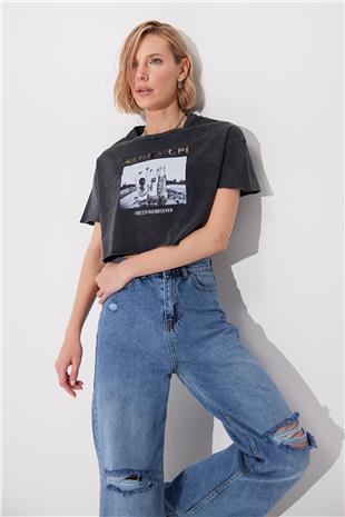 Anthracite Acid Wash strappy Oversize T-shirt SS23TE4733ANT