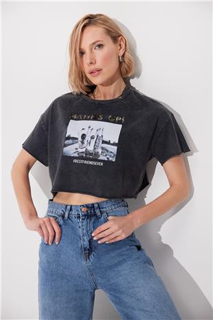 Anthracite Acid Wash strappy Oversize T-shirt SS23TE4733ANT