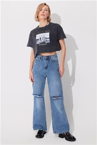 Anthracite Acid Wash strappy Oversize T-shirt SS23TE4733ANT