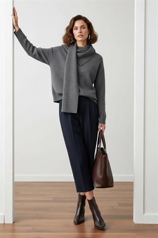 Antrasit Atkılı Triko Kazak