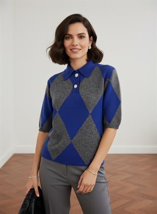 Antrasit BAKLAVA DESENLİ POLO YAKA TRİKO KAZAK