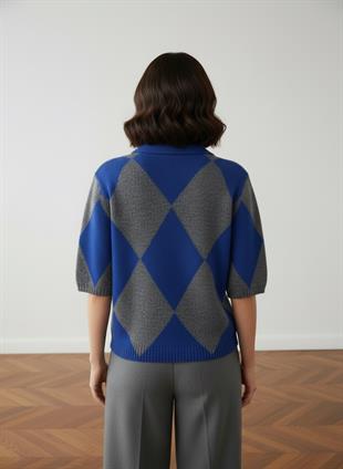 Antrasit BAKLAVA DESENLİ POLO YAKA TRİKO KAZAK