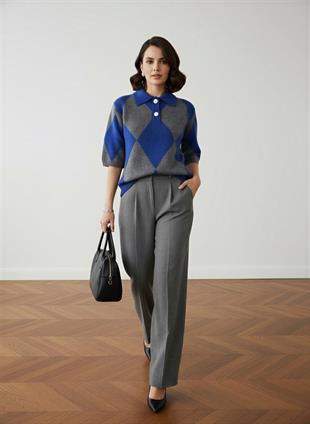 Antrasit BAKLAVA DESENLİ POLO YAKA TRİKO KAZAK