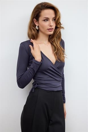 Antrasit BASİC KRUVAZE BAĞLAMALI BLUZ