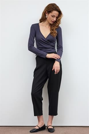 Antrasit BASİC KRUVAZE BAĞLAMALI BLUZ