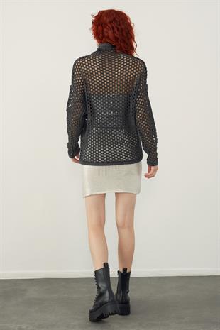 Anthracite Pointelle Knitwear Sweater