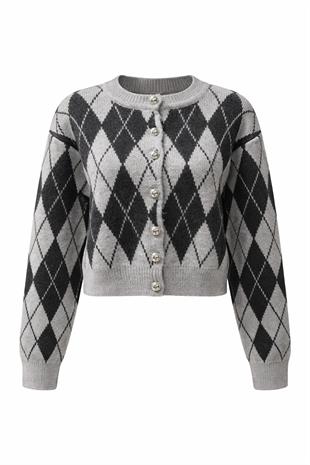 Antrasit Düğme Detaylı Triko Hırka