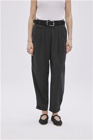 Anthracite Button Detailed High Waist Trousers