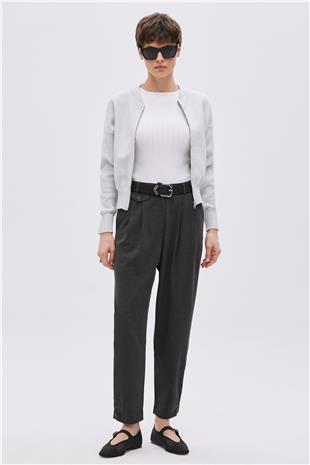 Anthracite Button Detailed High Waist Trousers
