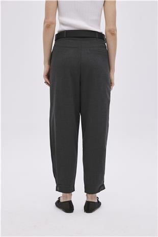 Anthracite Button Detailed High Waist Trousers