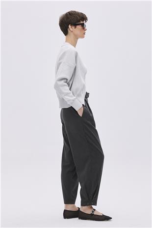 Anthracite Button Detailed High Waist Trousers