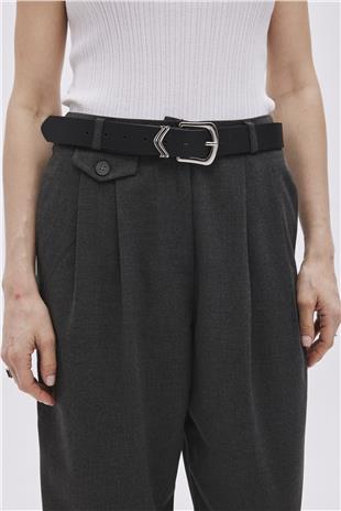Anthracite Button Detailed High Waist Trousers