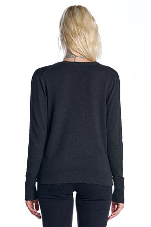 Antrasit Düğmeli Triko Hırka