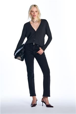 Antrasit Düğmeli Triko Hırka