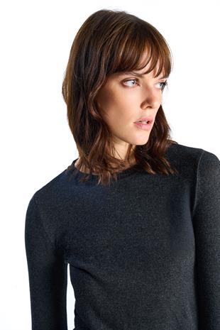 Anthracite Straight Basic Knitwear Sweater