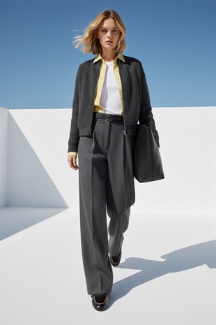 Antrasit Fermuarlı Triko Hırka