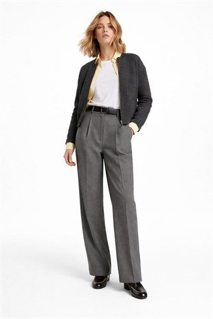 Antrasit Fermuarlı Triko Hırka