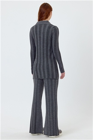 Anthracite Ribbed Polo Neck Knit Set SWTK4534-35ANT