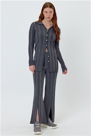 Anthracite Ribbed Polo Neck Knit Set SWTK4534-35ANT