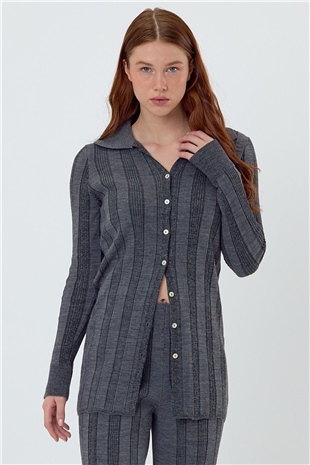 Anthracite Ribbed Polo Neck Knit Set SWTK4534-35ANT