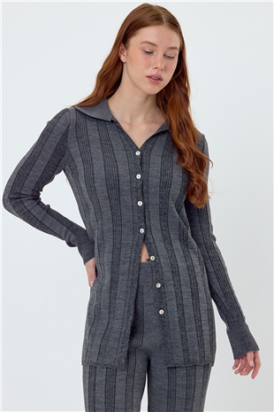 Anthracite Ribbed Polo Neck Knit Set SWTK4534-35ANT