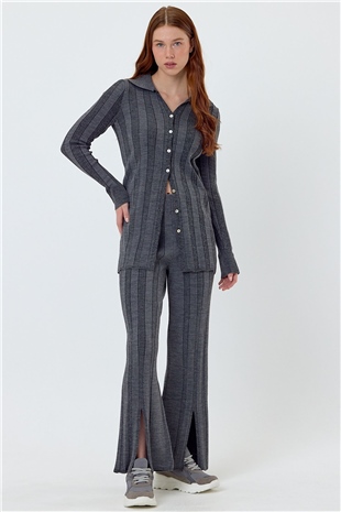 Anthracite Ribbed Polo Neck Knit Set SWTK4534-35ANT