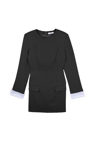 Antrasit Manşet Detaylı Mini Elbise