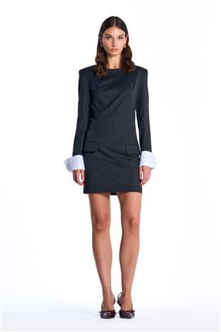 Antrasit Manşet Detaylı Mini Elbise