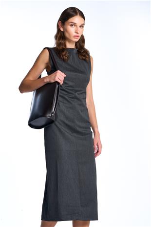 Antrasit Midi Boy Elbise