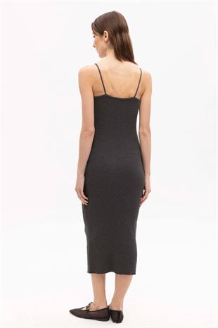 Anthracite Cotton Midi Knitwear Dress