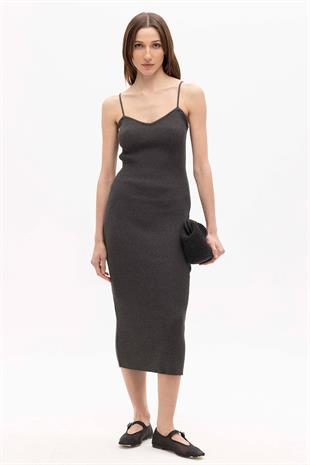 Anthracite Cotton Midi Knitwear Dress