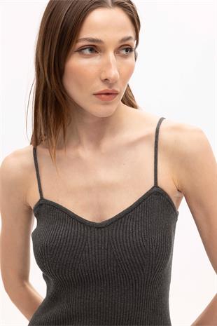 Anthracite Cotton Midi Knitwear Dress