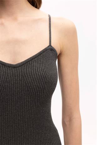 Anthracite Cotton Midi Knitwear Dress