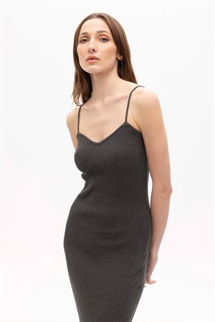 Anthracite Cotton Midi Knitwear Dress