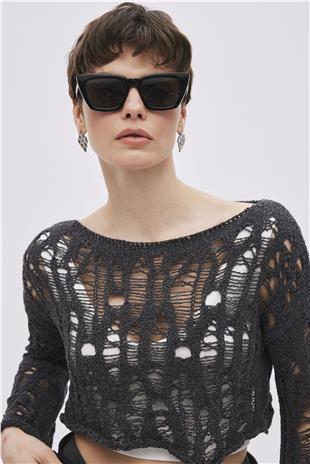 Anthracite Ripped Detailed Knitwear Crop