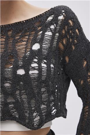 Anthracite Ripped Detailed Knitwear Crop