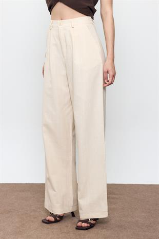 Bej %100 Cotton Dad Fit Pantolon