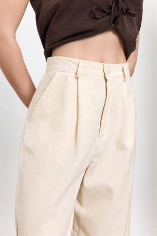 Bej %100 Cotton Dad Fit Pantolon