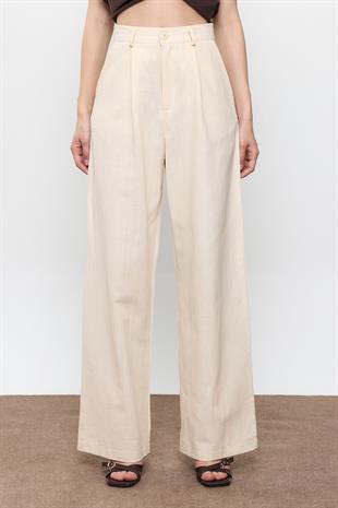 Bej %100 Cotton Dad Fit Pantolon