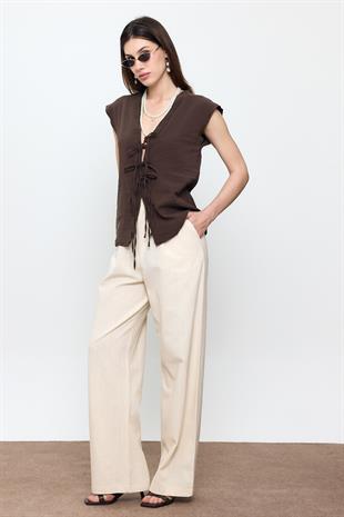 Bej %100 Cotton Dad Fit Pantolon