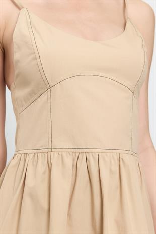 Bej %100 COTTON MİNİ ELBİSE