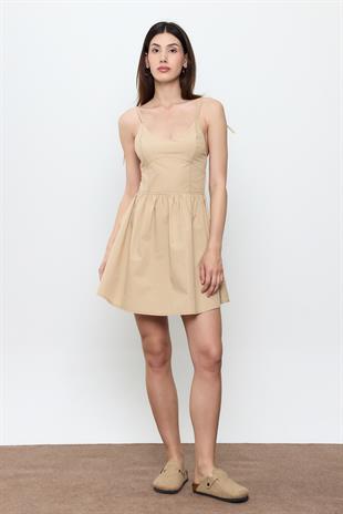 Bej %100 COTTON MİNİ ELBİSE