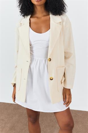 Bej %100 Cotton Oversize Ceket