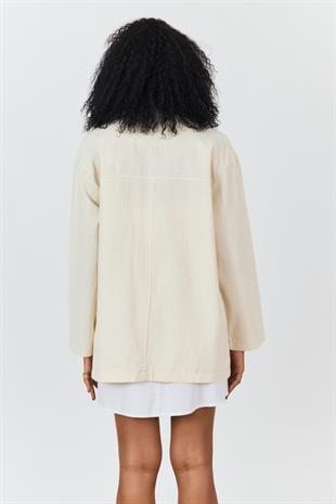 Bej %100 Cotton Oversize Ceket