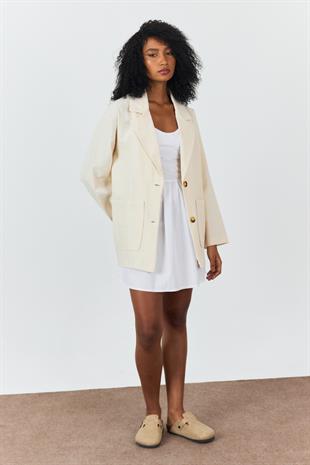 Bej %100 Cotton Oversize Ceket