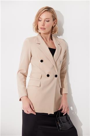 Beige 4 Buttoned Reefing Blazer Jacket SS23J4708BJ