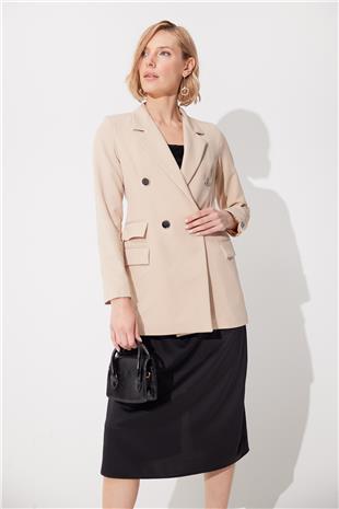 Beige 4 Buttoned Reefing Blazer Jacket SS23J4708BJ